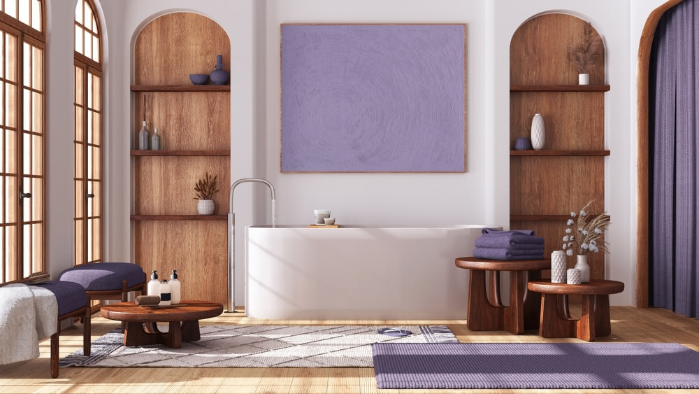 Immagine di bagno bianco lilla