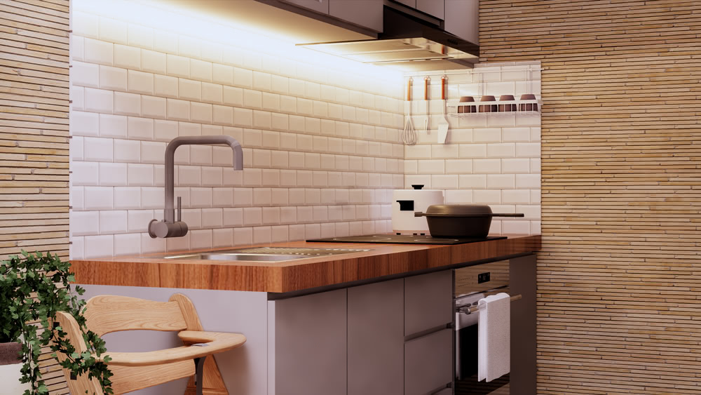 Immagine di cucina top legno